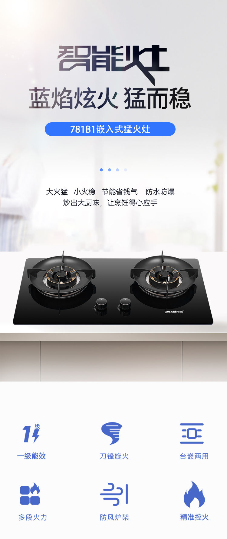 781B1钢化玻璃面板嵌入式双炉(图1)